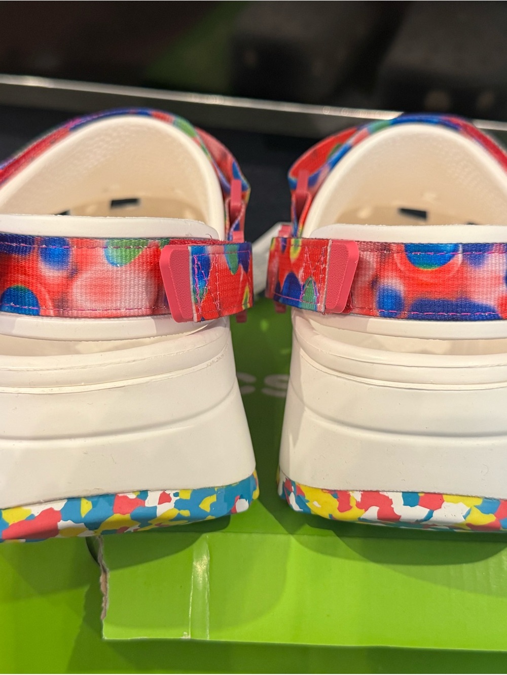 CROCS White Platform Clog Sandals with Pink Multicolor Strap - Picture 3 of 7
